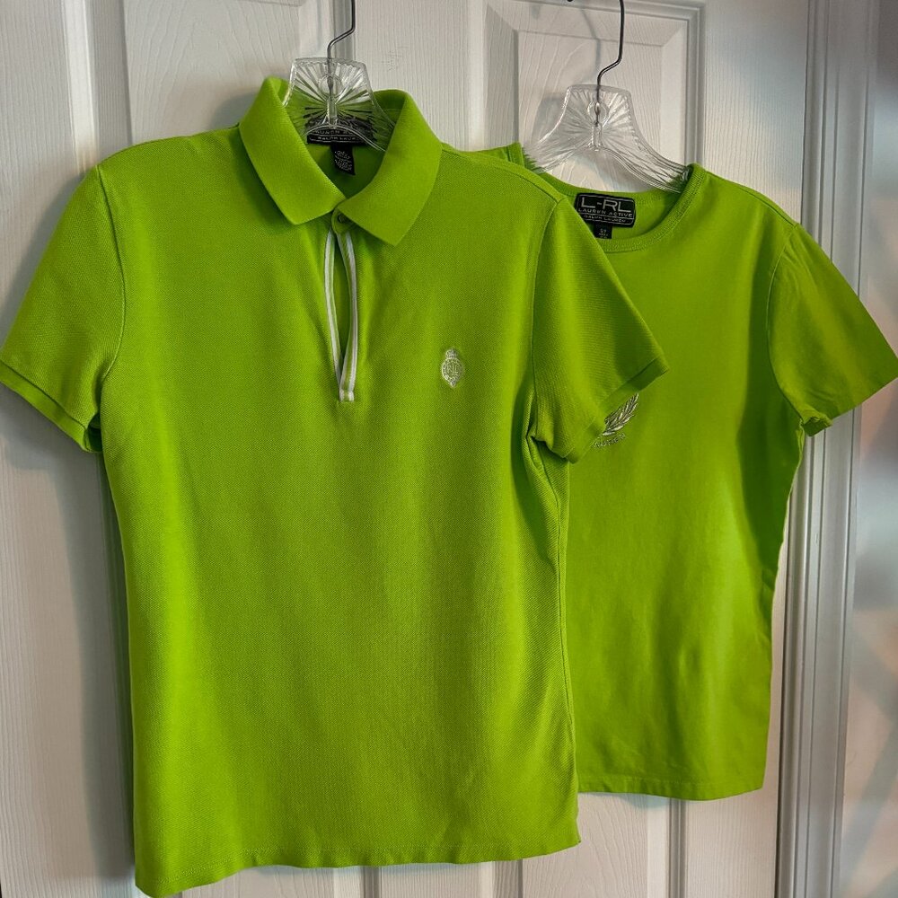 Ralph Lauren Active Lime Green Set of 2 Tops: Polo Shirt & T-shirt, size S/P